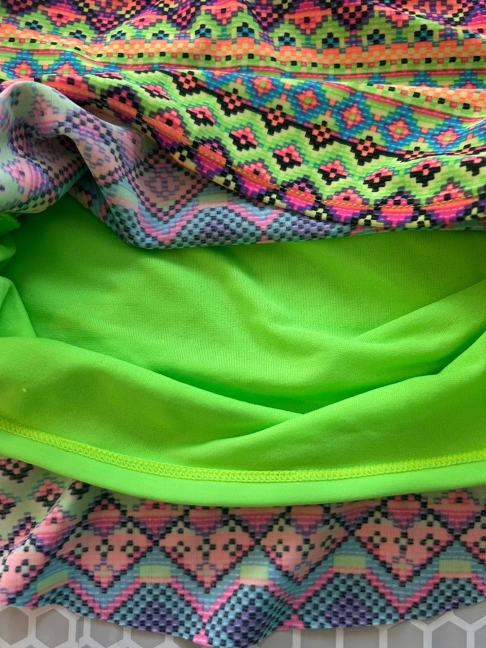 NWT Justice Neon Green & Multi-Color Aztec Tankini Set. Size 10